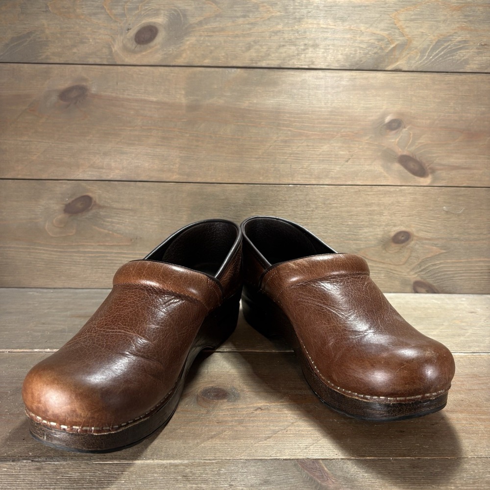 dansko womens size 38 shoes brown leather slip on wedge comfort clogs - Picture 3 of 10